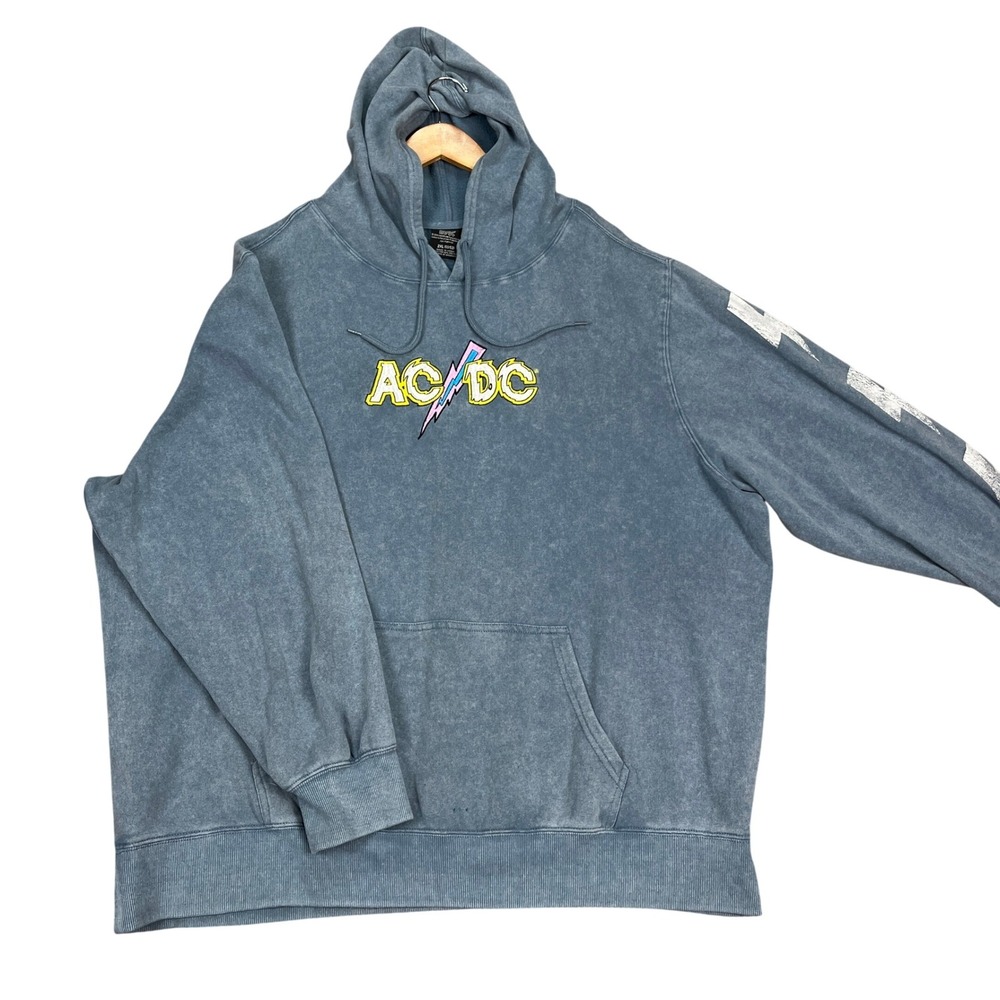 AC/DC Hoodie Mens 2XL Blue Acid Wash Sweatshirt Distressed Live 1978‎ Tour